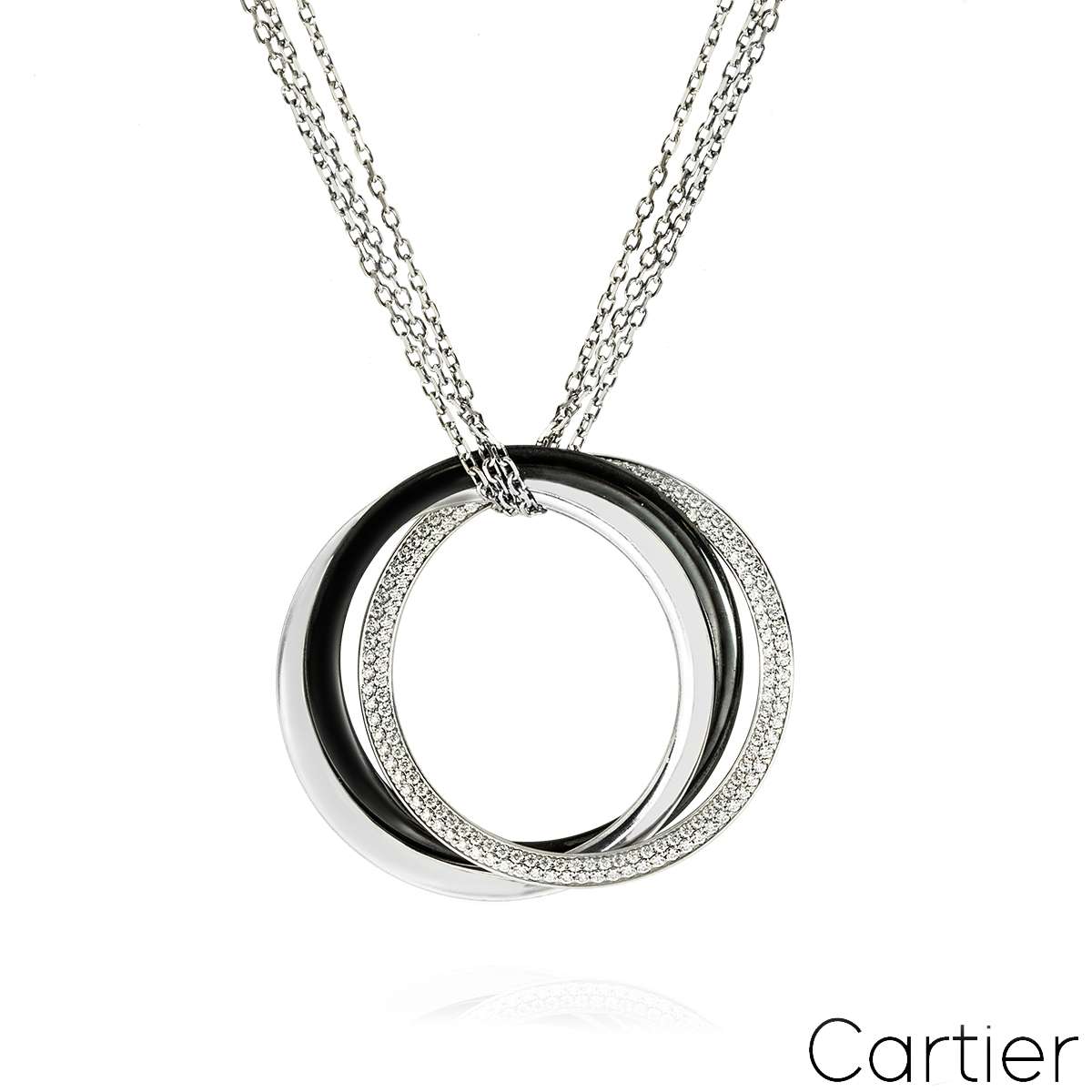 Cartier White Gold Diamond and Ceramic Trinity Necklace N3108500
